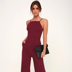 Lulus Something To Behold Burgundy Jumpsuit Red - Size XS